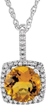 ALLUREZ Natural Citrine & Diamond Pendant Necklace Sterling Silver