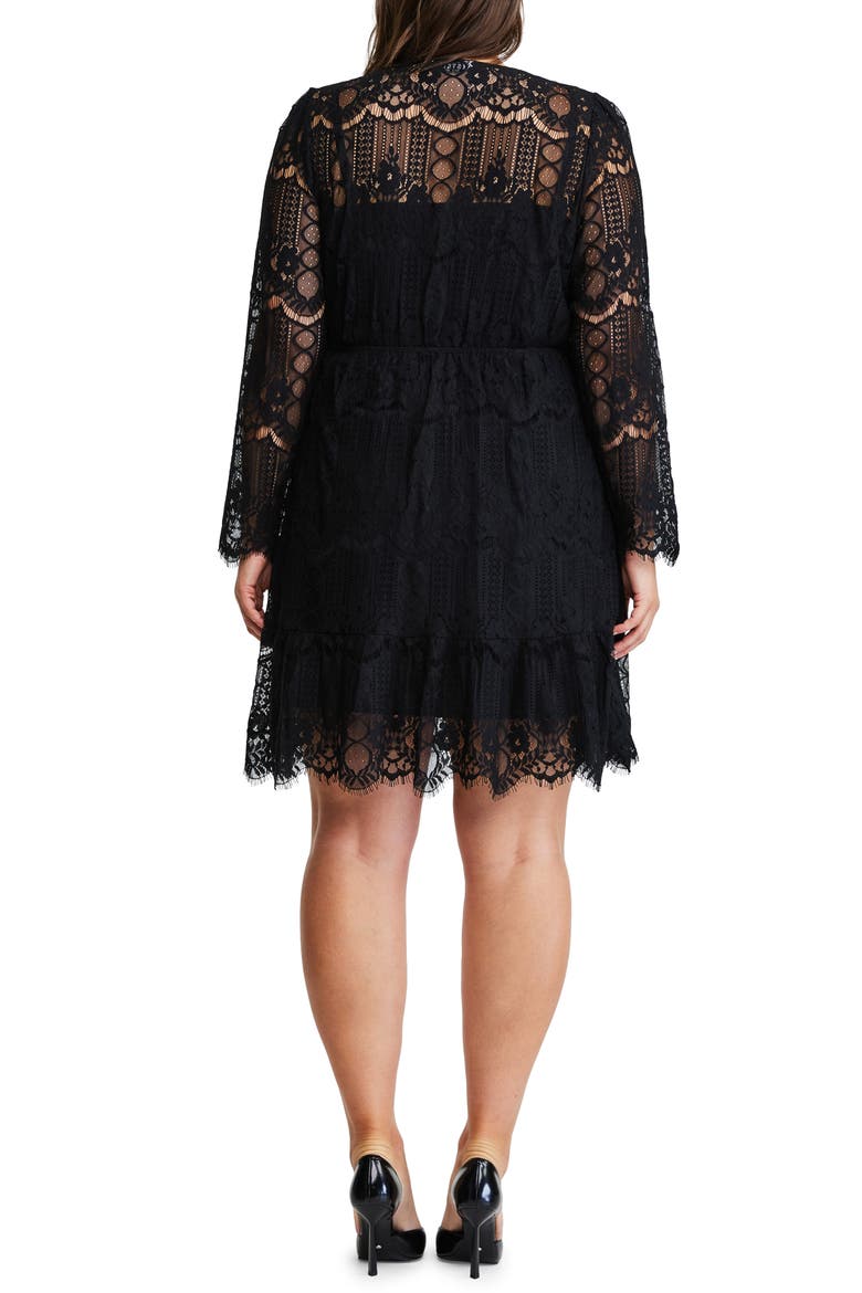 Lace Overlay Long Sleeve Dress, Alternate, color, BLACK