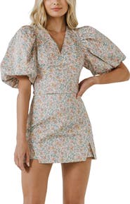 Endless Rose Floral Print Puff Sleeve Crop Top