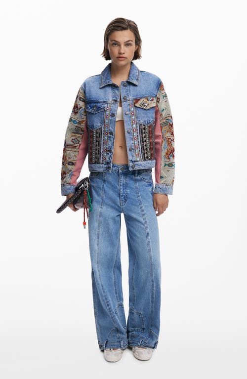 Desigual Embroidered Denim Trucker Jacket In Blue
