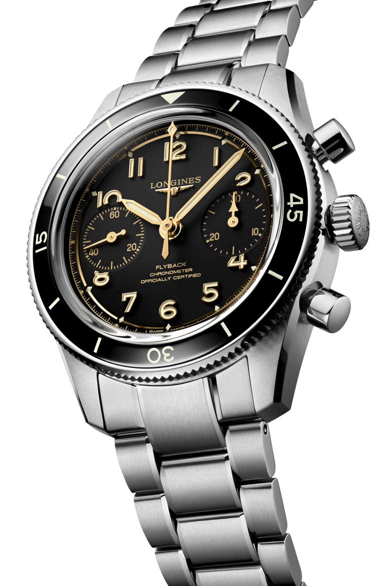 Spirit Pilot Flyback Chronograph Bracelet Watch, 39.5mm, Alternate, color, BLACK