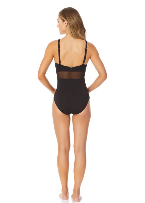 Shop Anne Cole Mesh Around U Ring Mesh Insert One Piece Swimsuit In Black