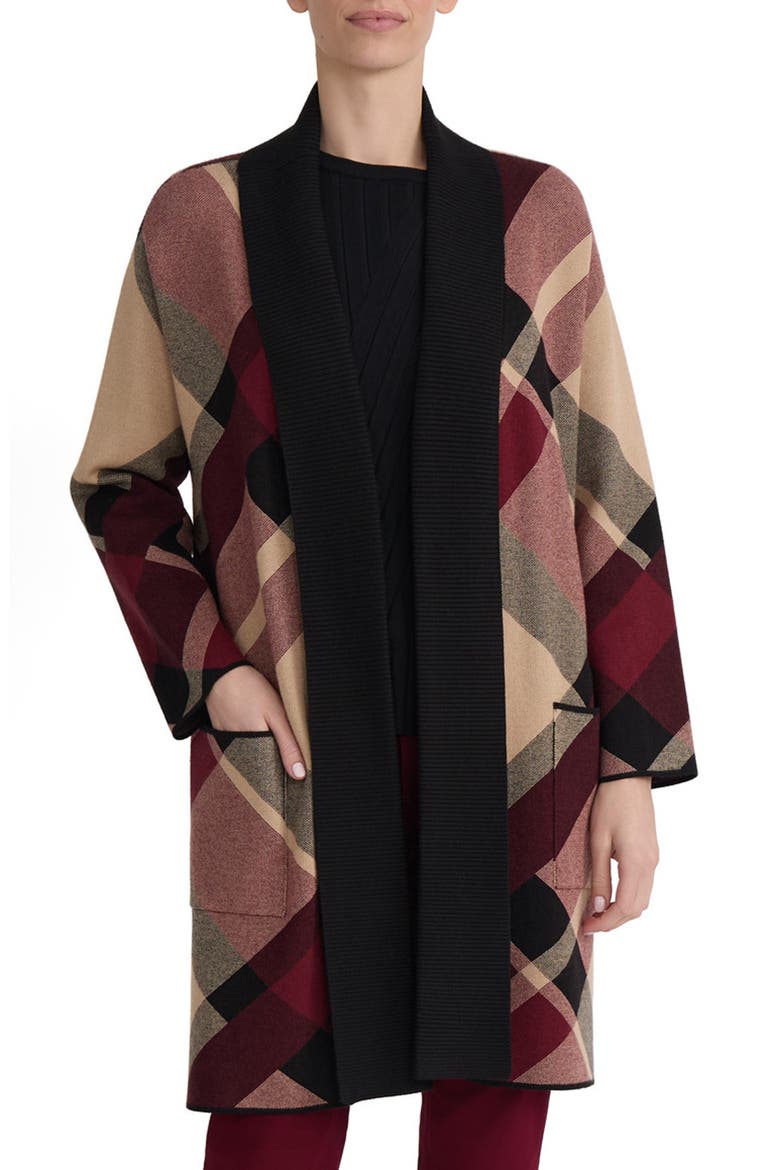 Plaid Turnback Collar Cardigan, Main, color, CLASSIC WINE MULTI