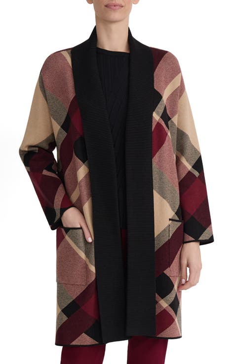 Plaid Turnback Collar Cardigan