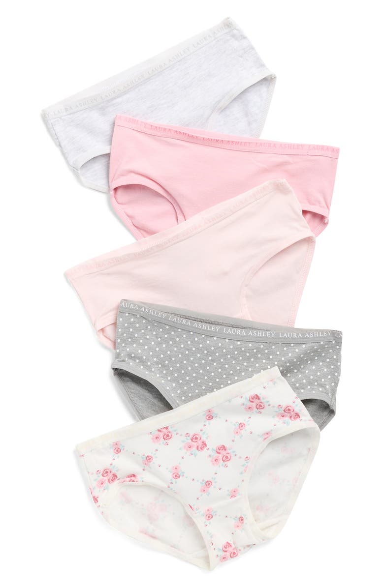 Laura Ashley Kids' Assorted 5-Pack Stretch Cotton Bikini Briefs, Main, color, Pink Multi