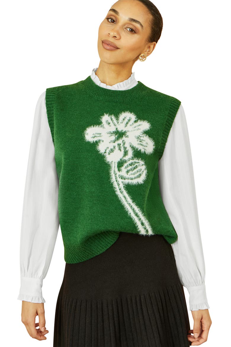 Knitted Floral Sleeveless Sweater Vest, Alternate, color, Green