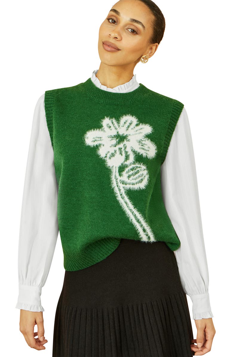 Yumi Knitted Floral Sleeveless Sweater Vest, Alternate, color,