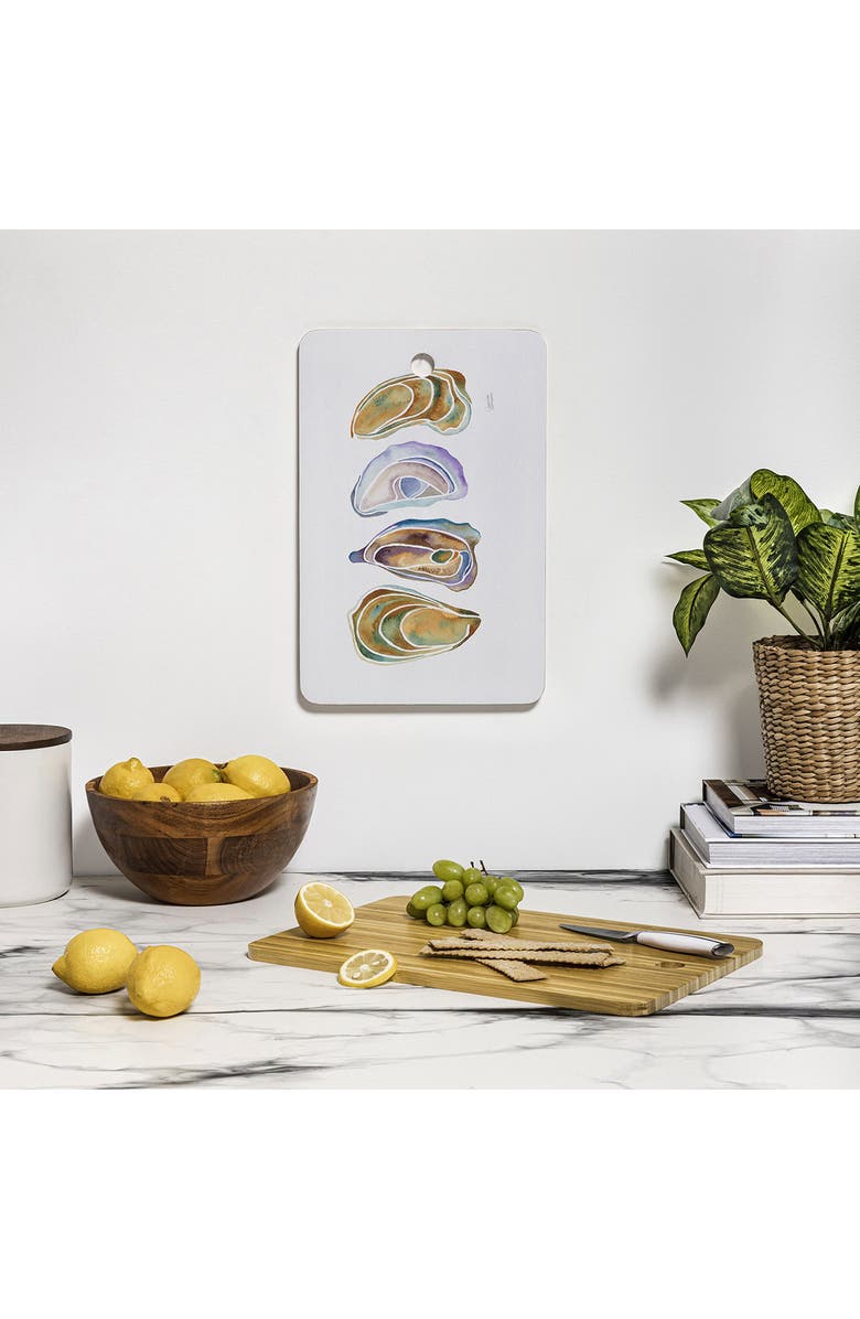 Deny Designs Watercolor Oysters Wood Cutting Board, Alternate, color, White