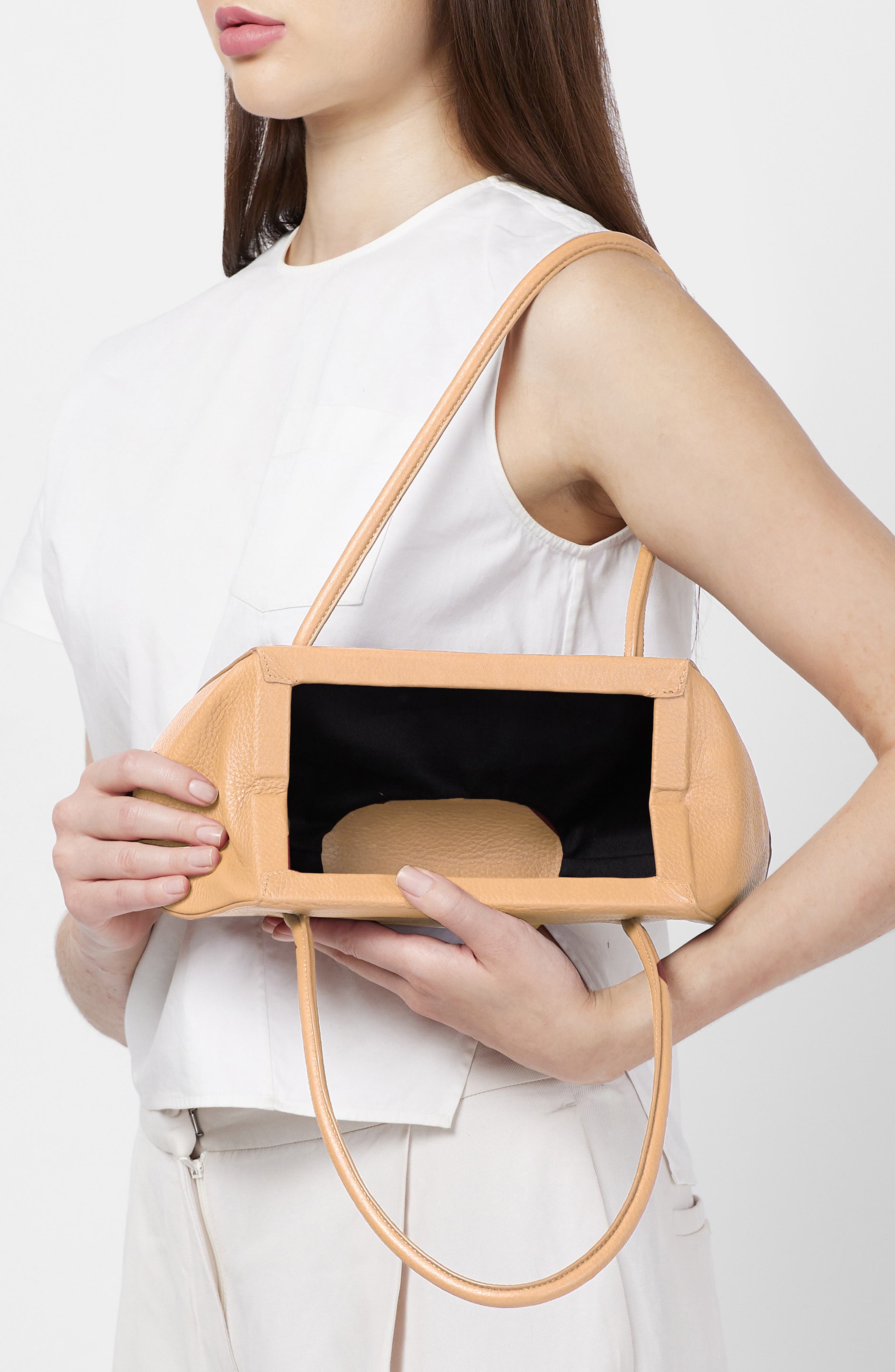 behno Mini Elizabeth Baguette Pebble Leather Shoulder Bag, Alternate, color, Peach