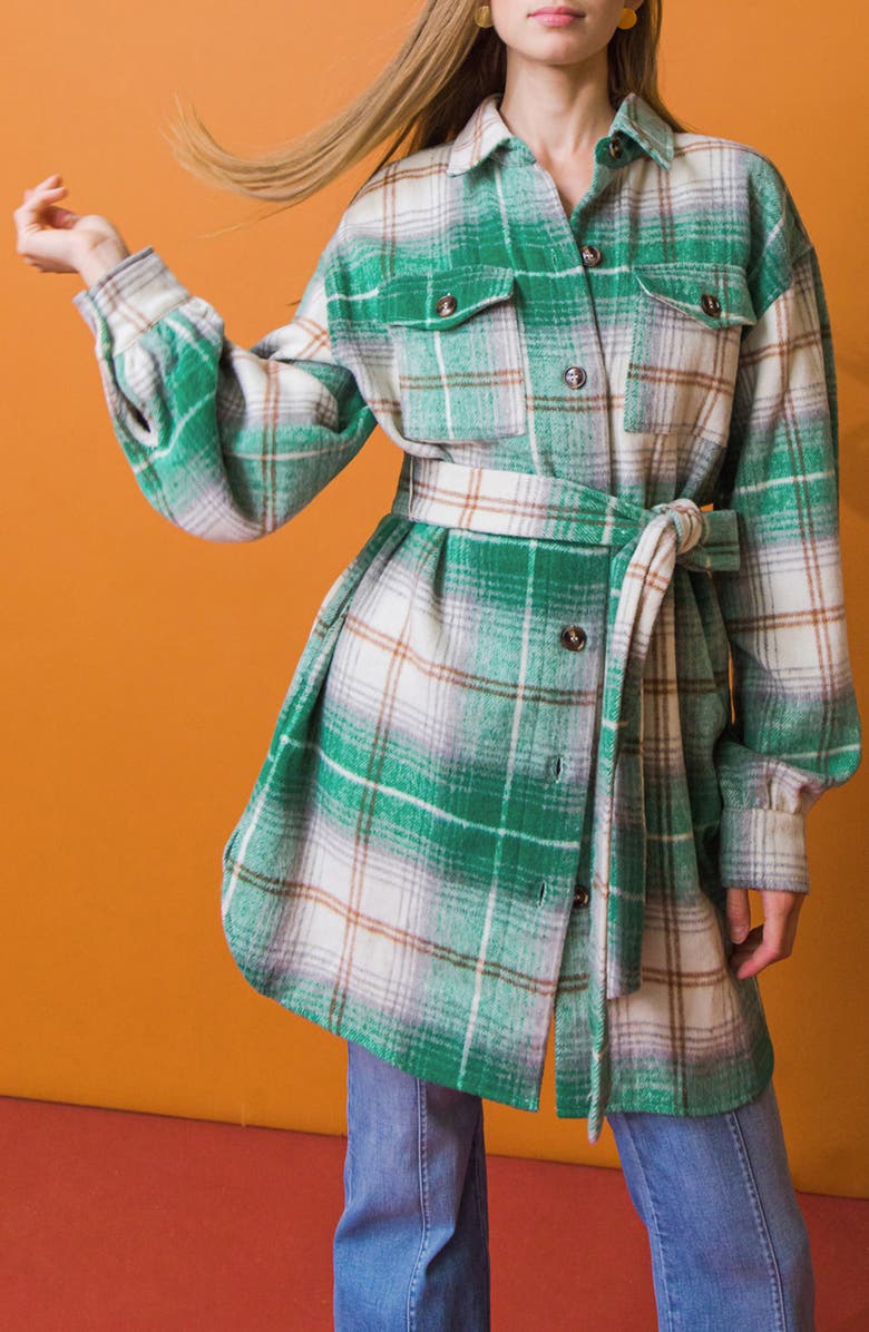 FLYING TOMATO Plaid Shirt Jacket, Alternate, color, Green