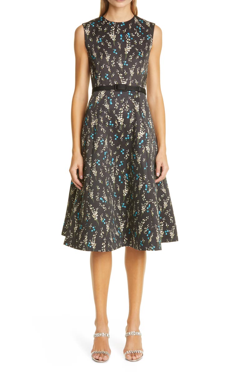 Erdem Floral Print Belted A-Line Satin Dress, Main, color,
