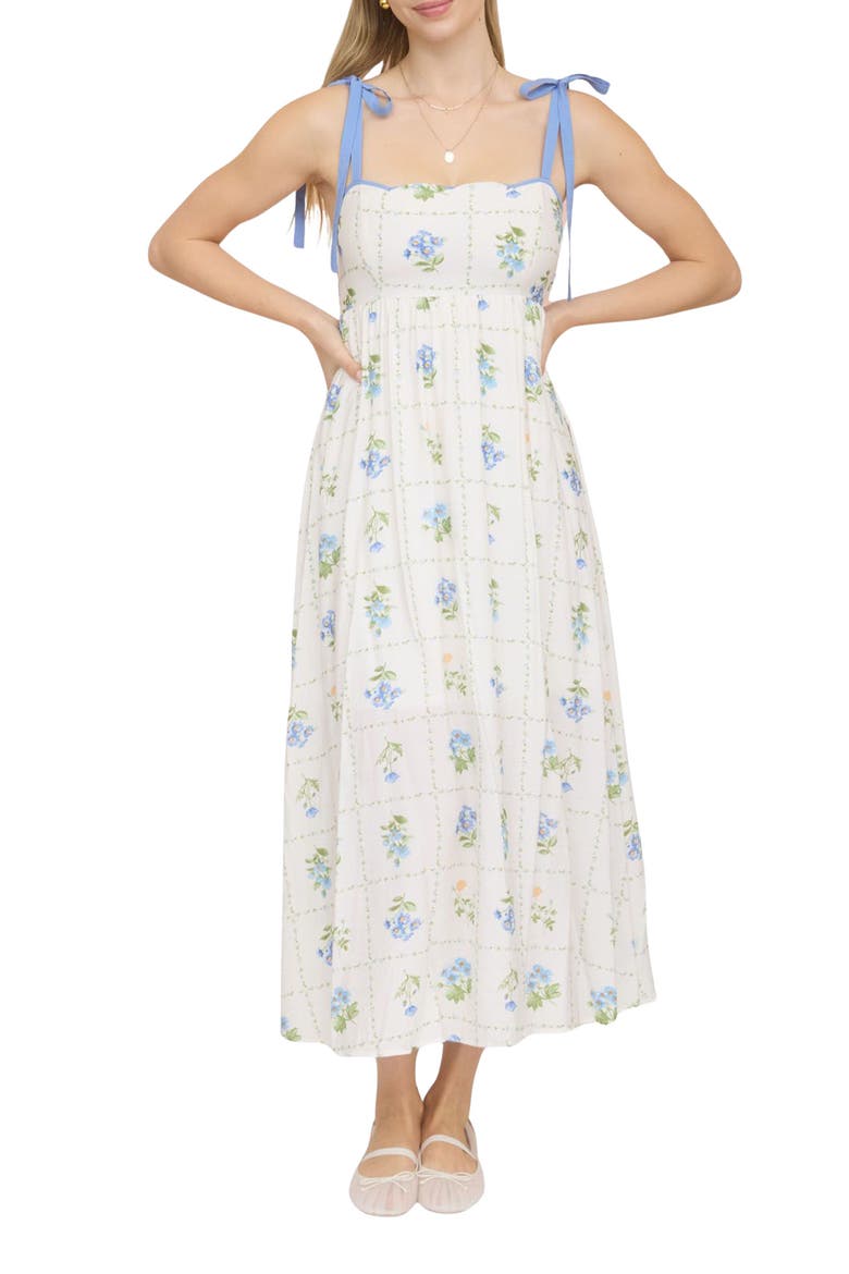 Floral Tie Strap Sundress, Main, color, BLUE MULTI