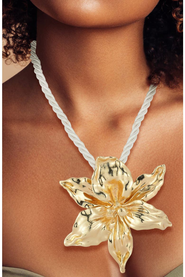 Gold Plated Flower Pendant Cord Necklace, Alternate, color, GOLD