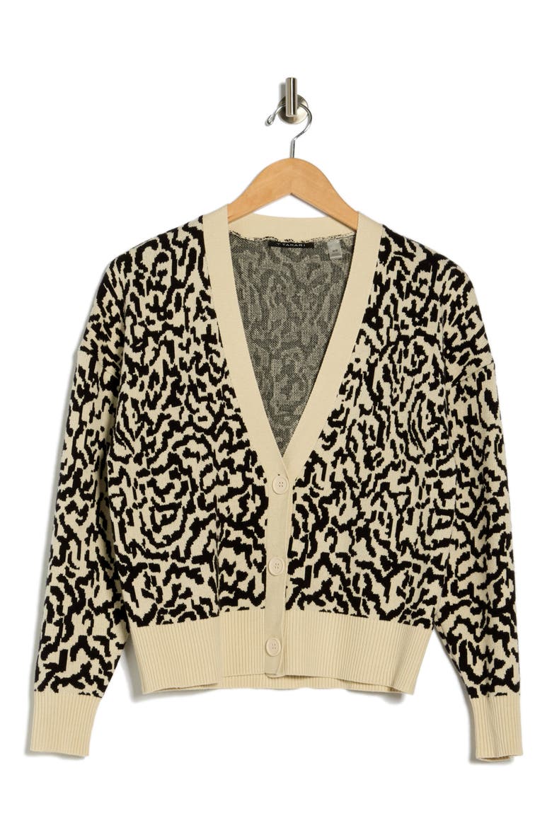 V-Neck Crop Cardigan, Alternate, color, IVORY/BLACK SKIN JAC