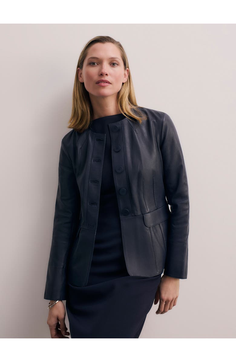 The Fold Ginevra Leather Jacket, Main, color, Navy