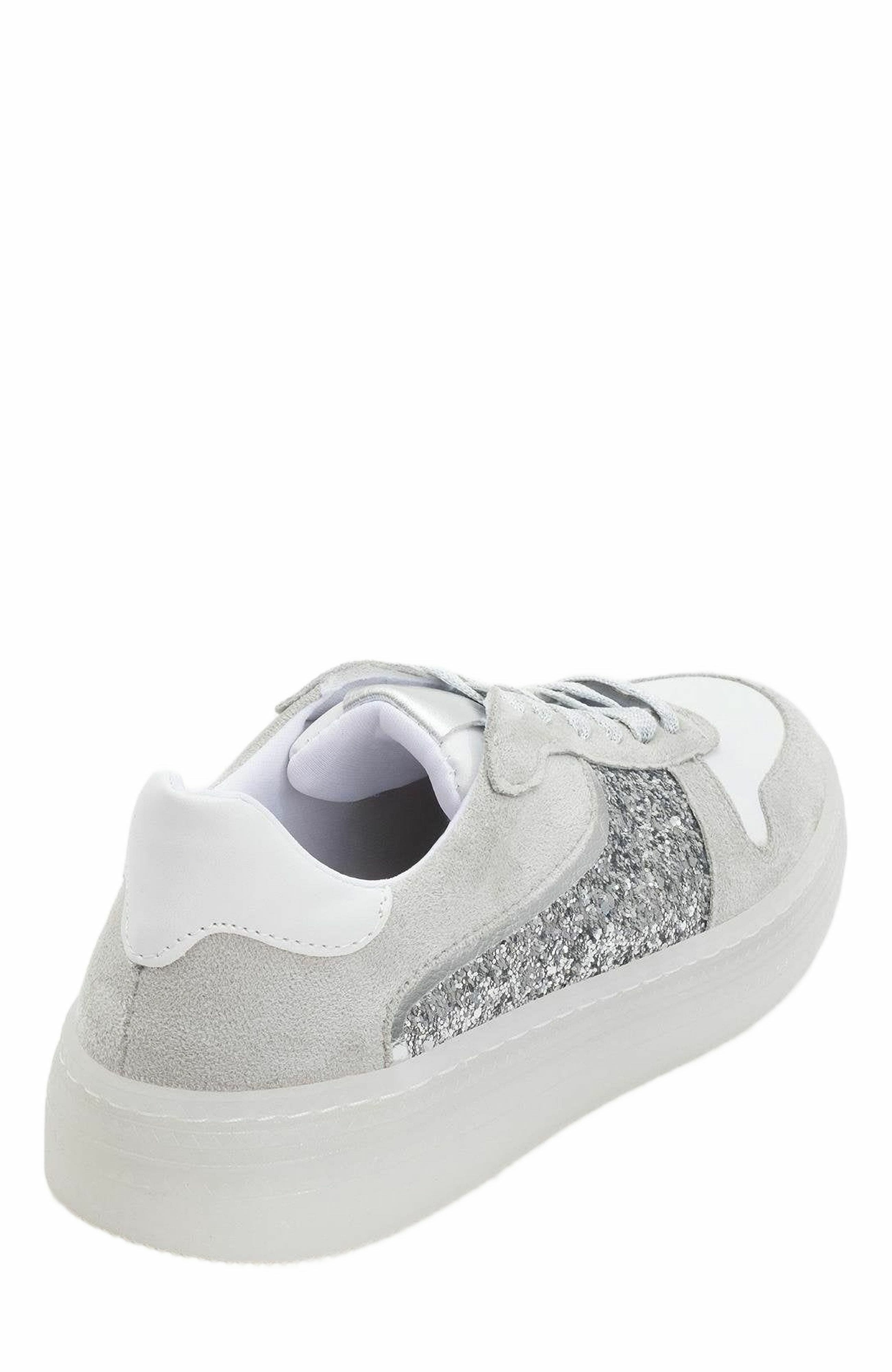 Forever & Always Shoes Felipe Glitter Leather Sneakers, Alternate, color, Silver Leather