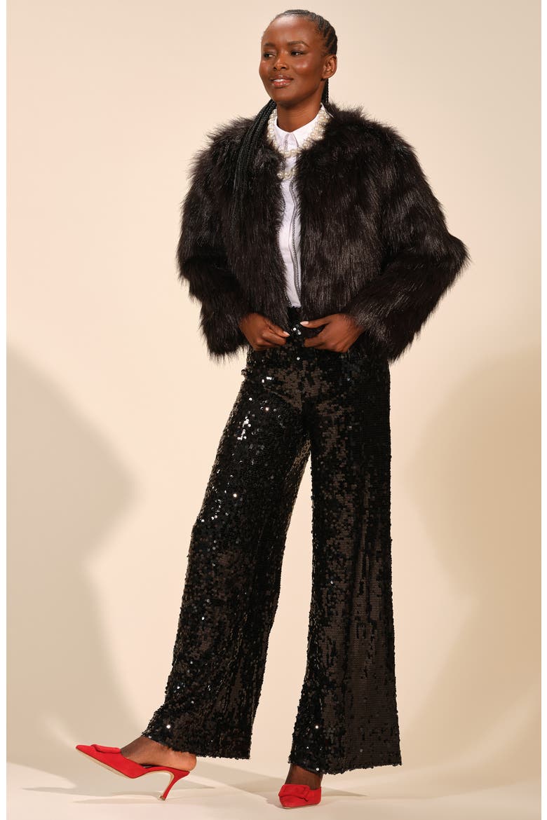 Crop Faux Fur Coat, Alternate, color, BLACK