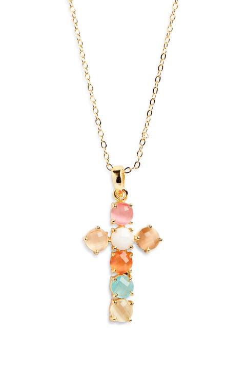 Philomena Rainbow Stone Cross Pendant Necklace