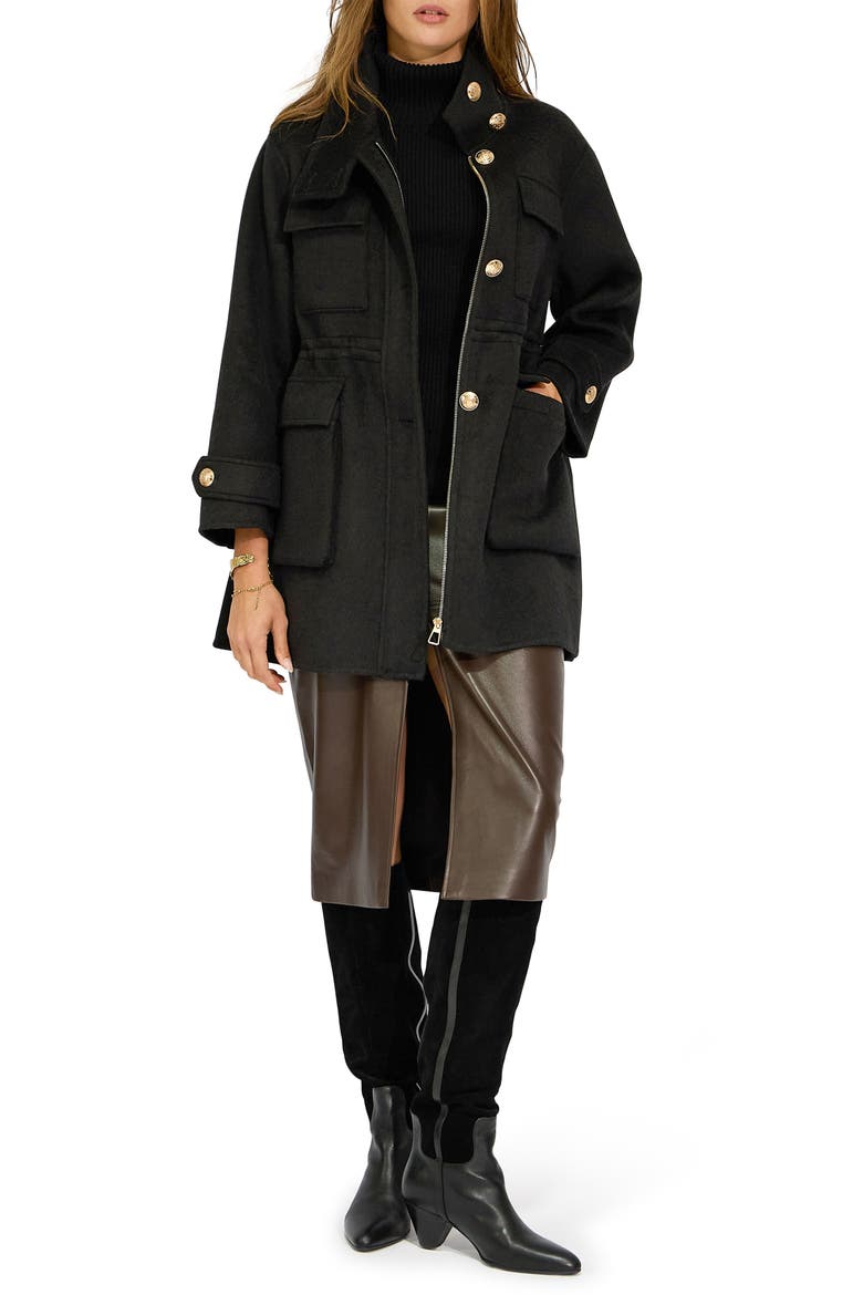 On the Move Drawstring Wool Blend Jacket, Alternate, color, BLACK