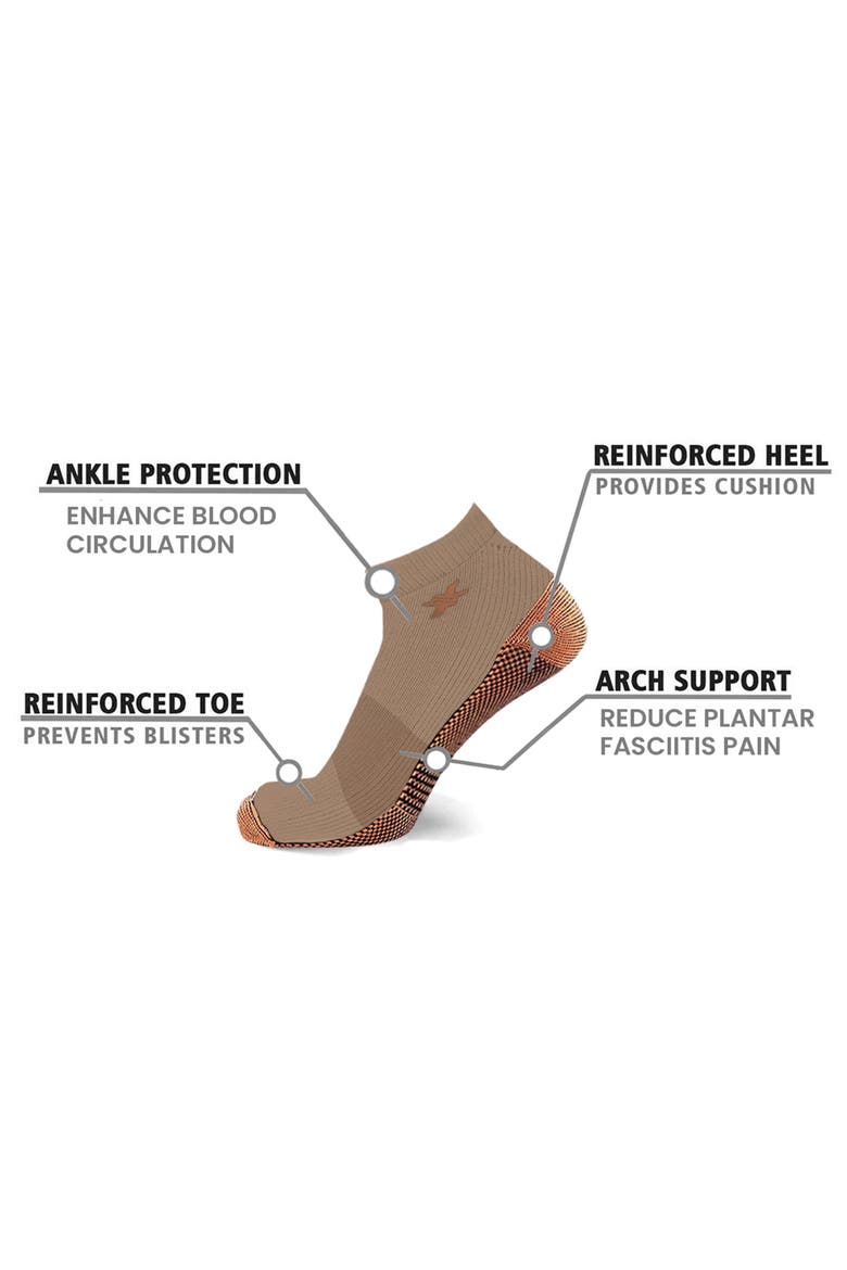 3-Pack Copper Infused Ankle Length Compression Socks, Alternate, color, SANDSTONE