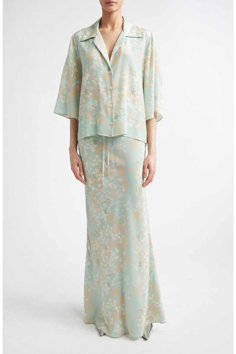 Petit Beurre Jasmine on Mint Print Silk Button-Up Camp Shirt, Alternate, color, JASMINE/ MINT