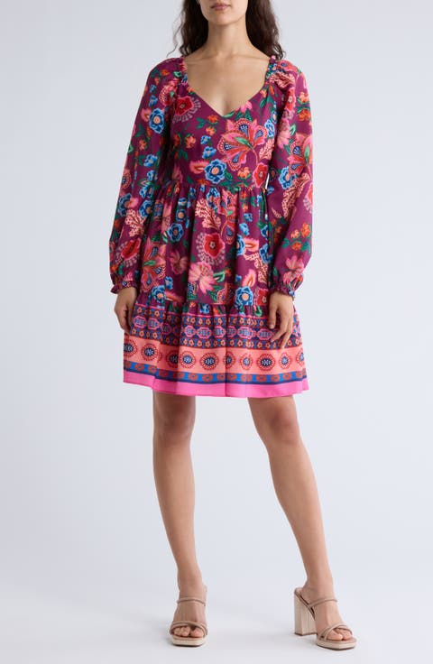 Floral Long Sleeve Fit & Flare Dress