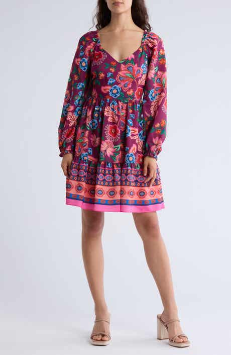 Eliza J Floral Long Sleeve Fit & Flare Dress