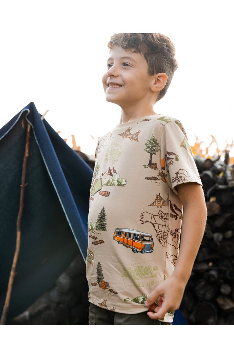 Deux par Deux Little Boy's Printed Organic Cotton Tee Camping Beige, Alternate, color,