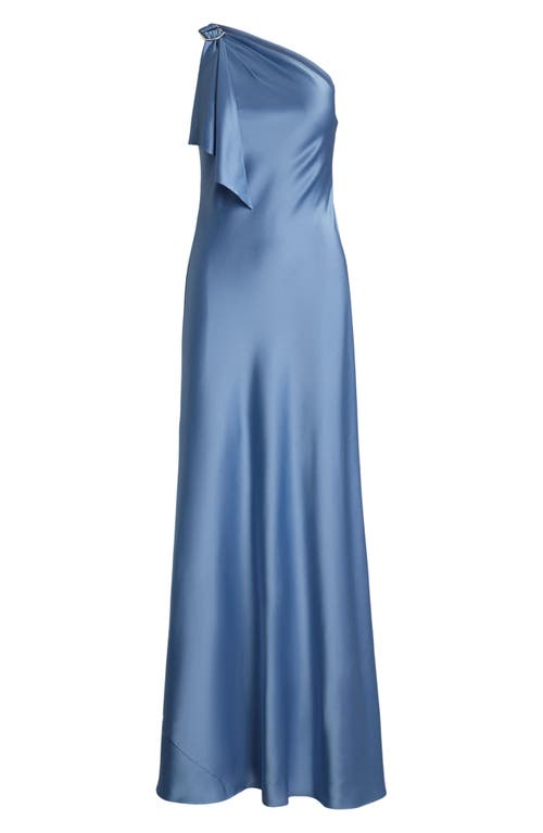 Ralph Lauren Lauren  Satin Charmeuse One-shoulder Gown In Sky Blue