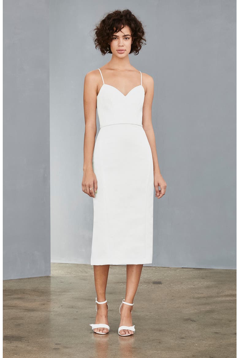 Bow Back Midi Sheath Dress, Main, color, SILK WHITE