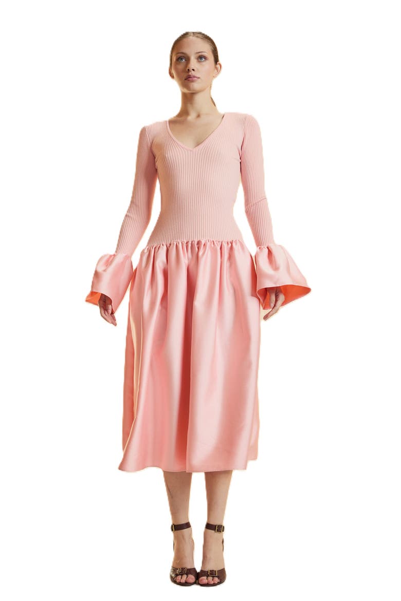 Rib Knit Silk Wool Combo Dress, Main, color, Pink