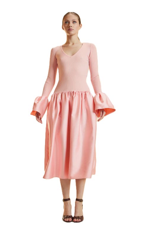 Cynthia Rowley Rib Knit Silk Wool Combo Dress In Pink