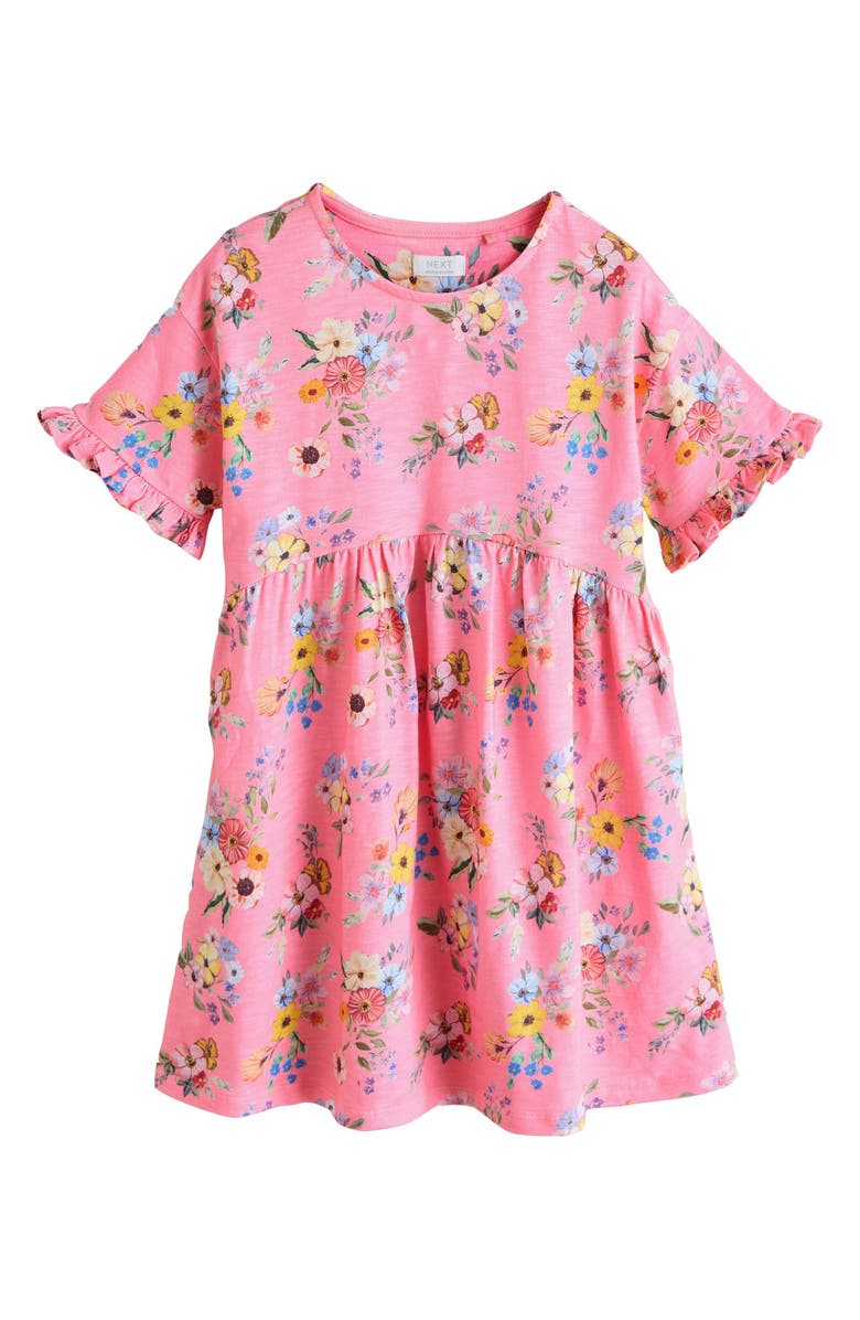 NEXT Kids' Floral Jersey Cotton Dress, Main, color, Pink