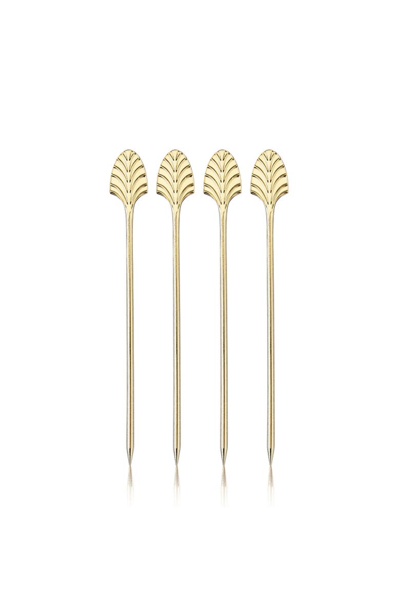 Viski Art Deco Cocktail Picks Set of 4, Main, color, Gold