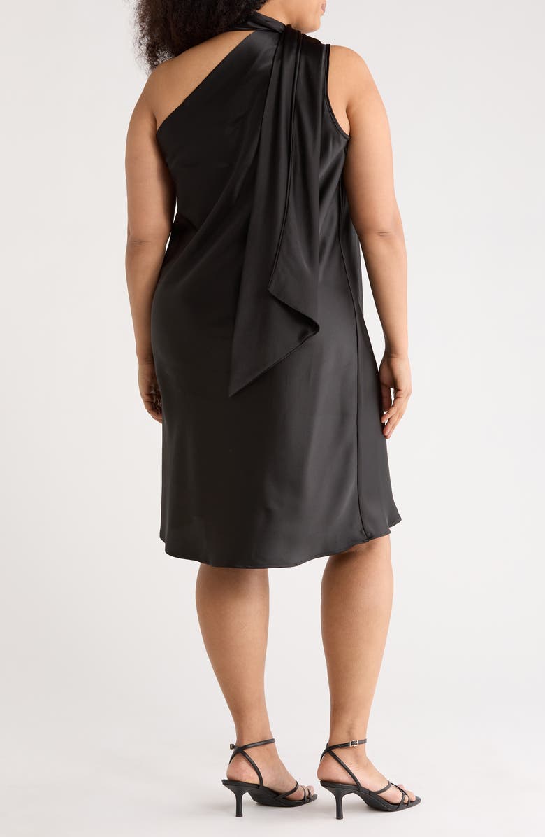 Renee C One-Shoulder Satin Shift Dress with Scarf, Alternate, color, Black