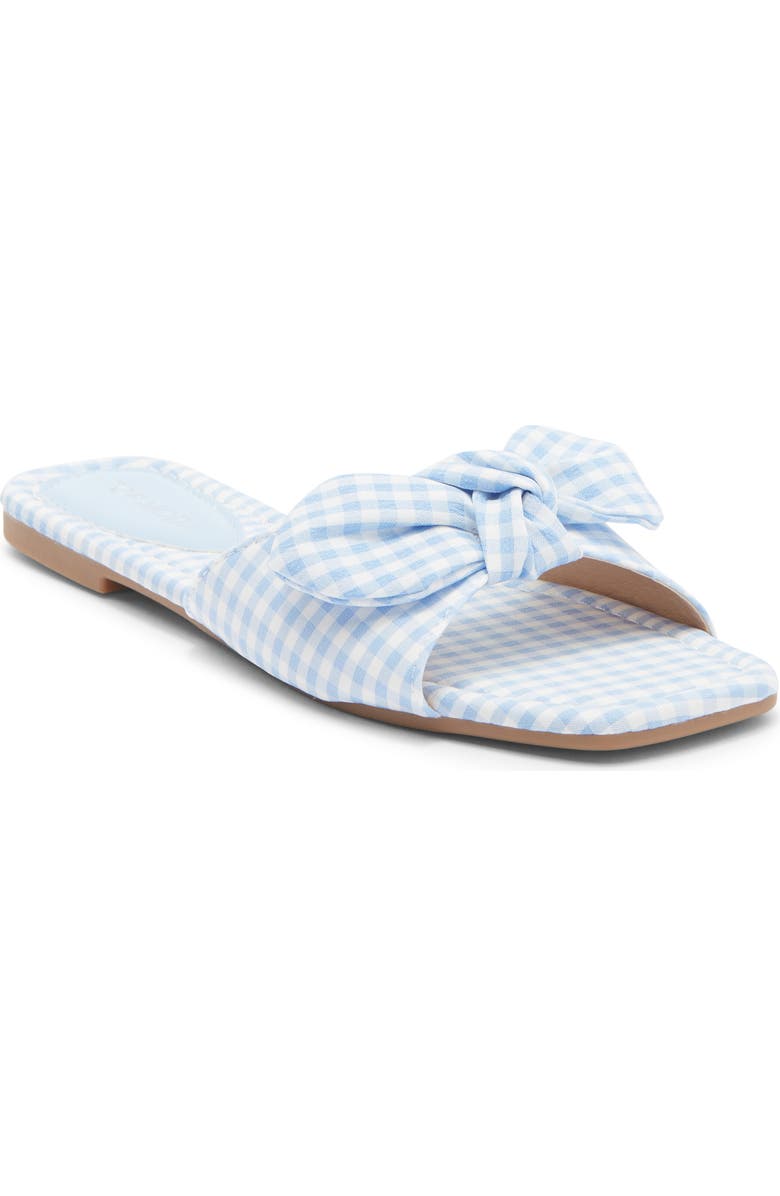 TOP MODA Penny Gingham Bow Slide Sandal, Main, color, Blue
