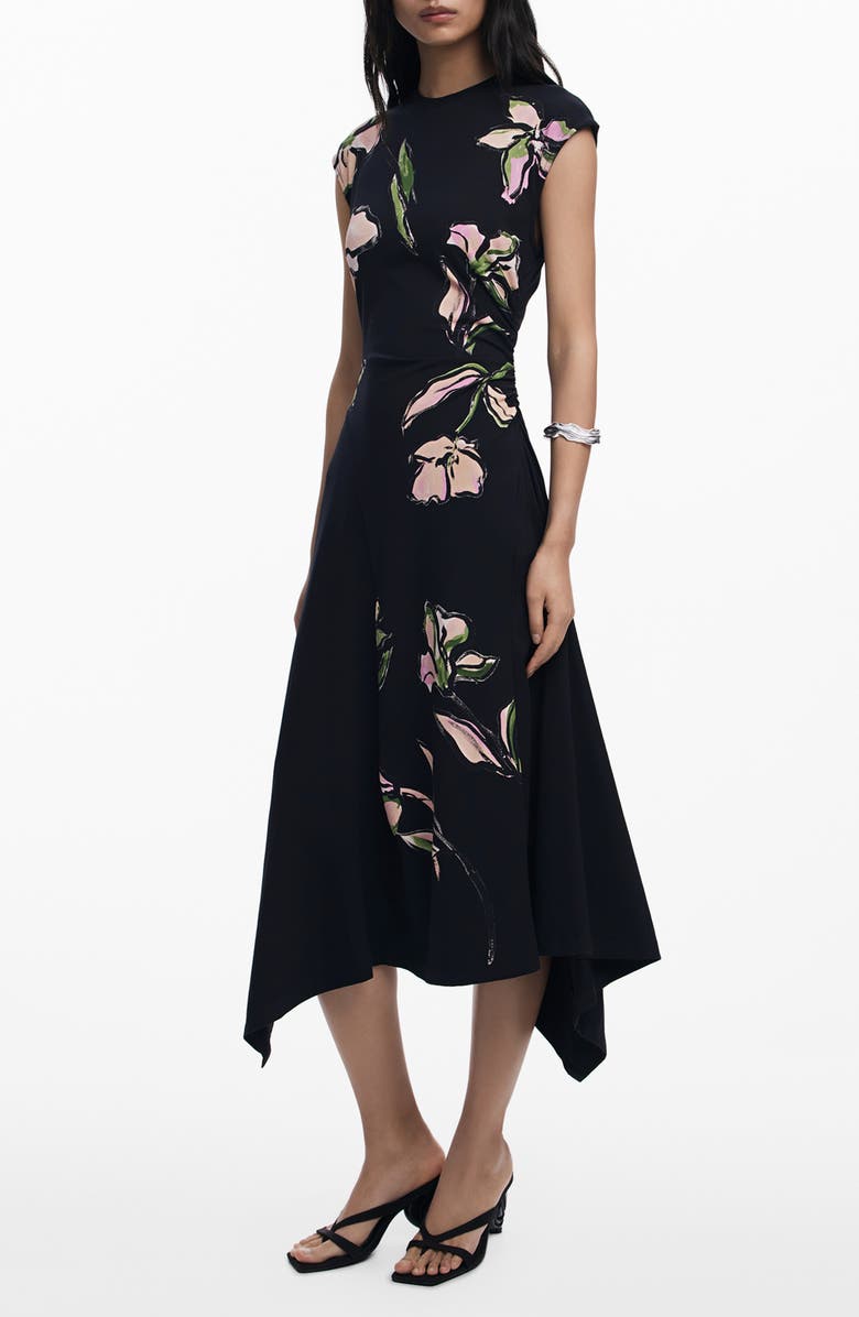 Desigual Print Midi Dress, Main, color, Black