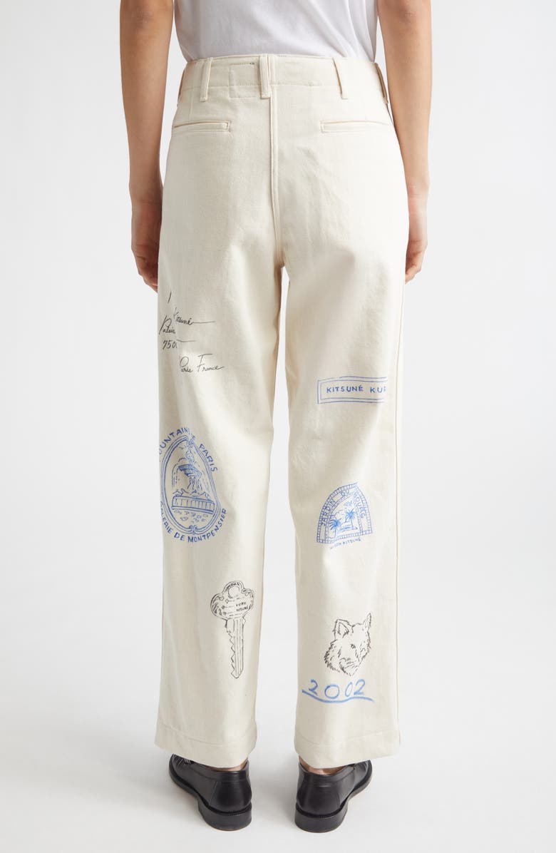 KURO x Maison Kitsuné Hand Painted Postcard Straight Leg Jeans, Alternate, color, Off White
