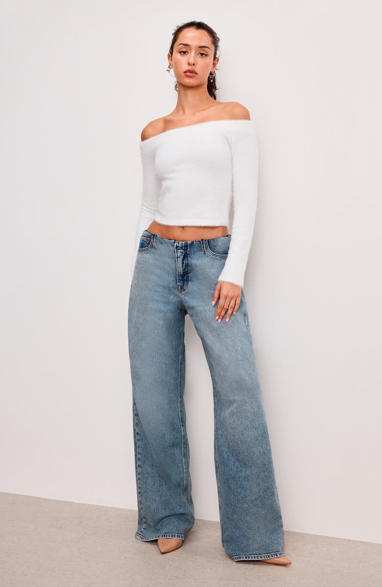 Good American Off the Shoulder Sweater, Alternate, color, Cloud White001