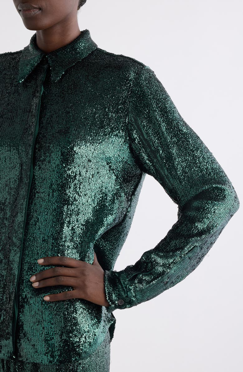 Dries Van Noten Chowy Sequin Button-Up Shirt, Alternate, color, Bottle