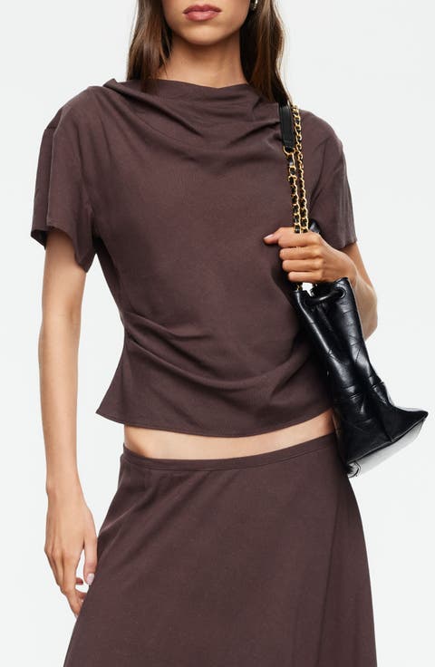 Halcyon Cowl Neck Crop Linen Blend Top