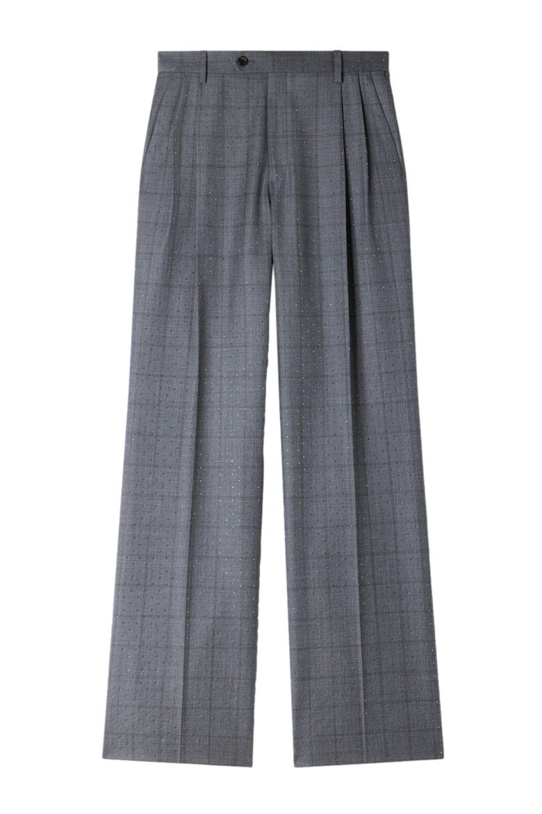 Rhinestone check wool trousers, Alternate, color, Dark grey