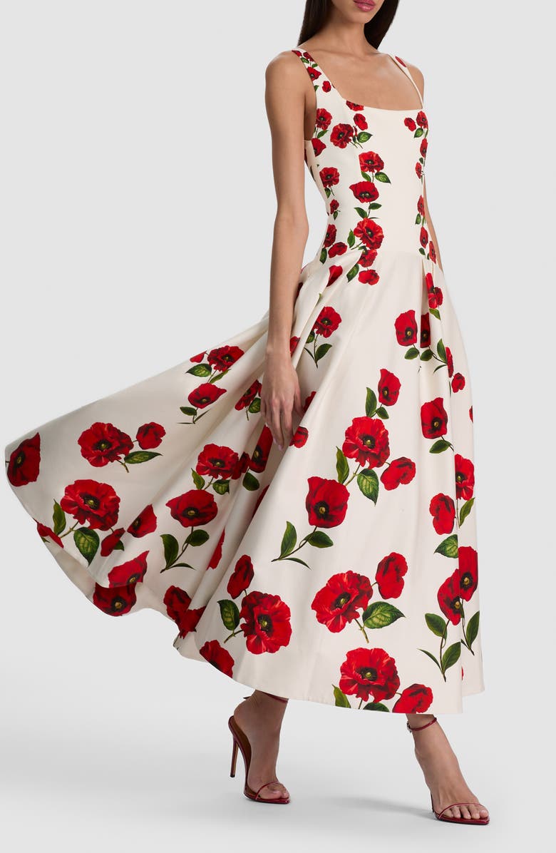 Alice + Olivia Adley Poppy Print Sleeveless Drop Waist Maxi Dress, Alternate, color, Summer Poppy