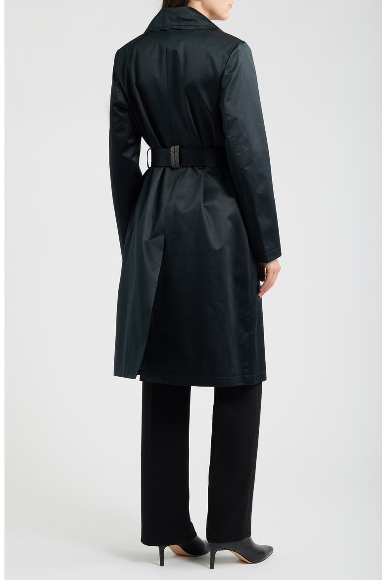 Double Breasted Satin Trench Coat, Alternate, color, BLACK