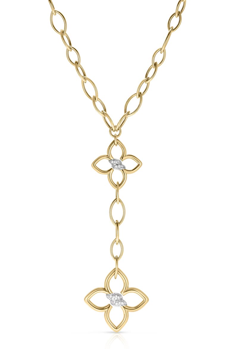 Cialoma Pavé Diamond Flower Y-Necklace, Main, color, YELLOW GOLD