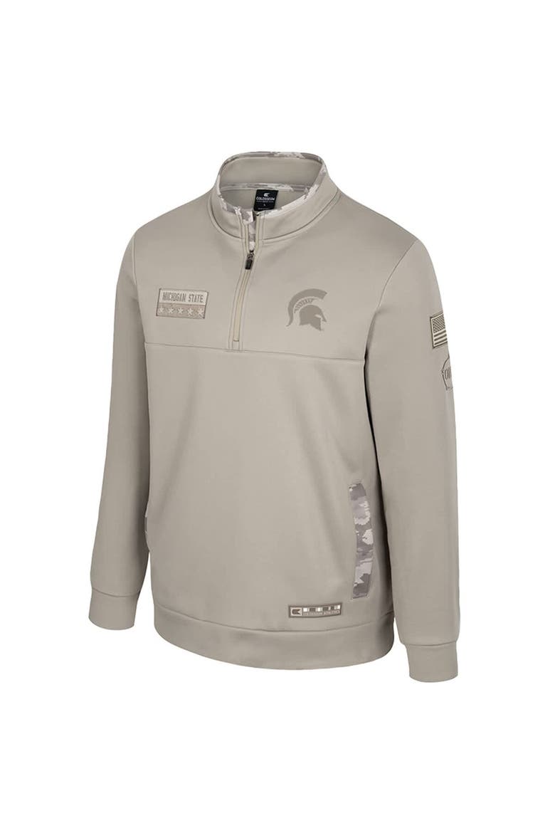 Men's Colosseum Oatmeal Michigan State Spartans Operation Hat Trick Battalion Quarter-Zip Pullover, Alternate, color, Oatmeal