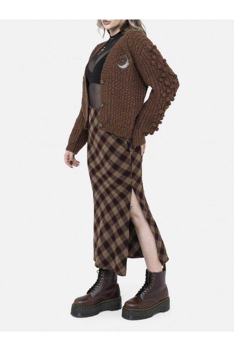 Isla Chunky Embroidered Knit Cardigan, Alternate, color, Brown
