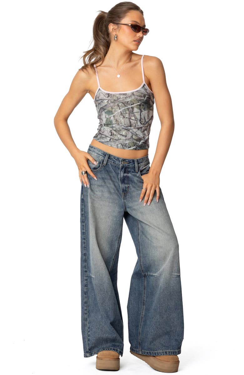 EDIKTED Camouflage Print Crop Camisole, Alternate, color, Olive