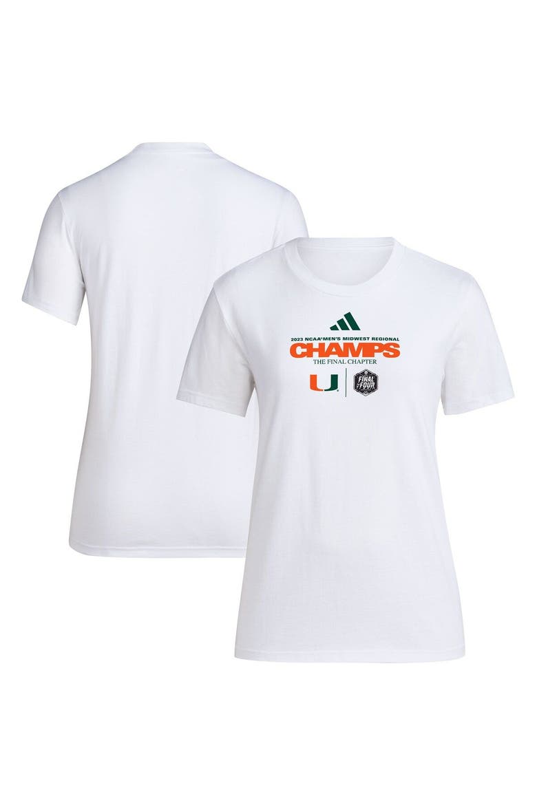 Women's adidas White Miami Hurricanes 2023 NCAA Men's Basketball Tournament March Madness Final Four Regional Champions Fresh T-Shirt, Alternate, color, White