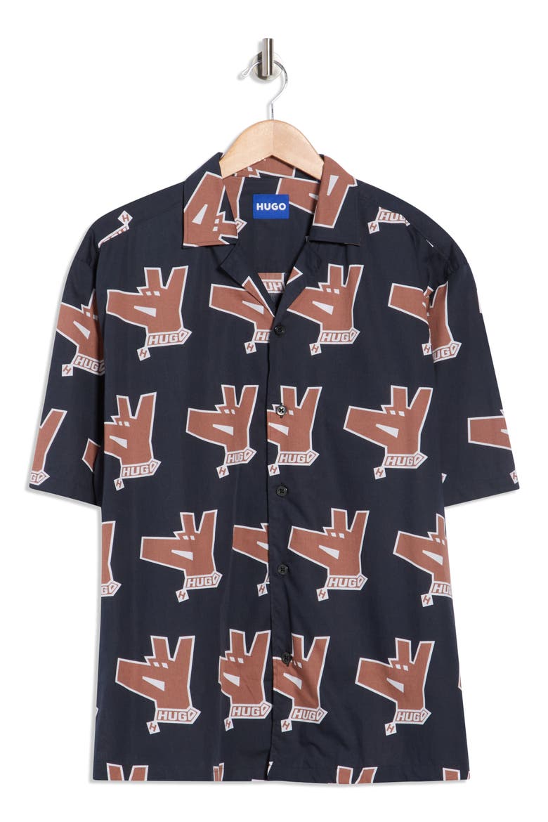 Eligino Cotton Camp Shirt, Alternate, color, DARK BLUE
